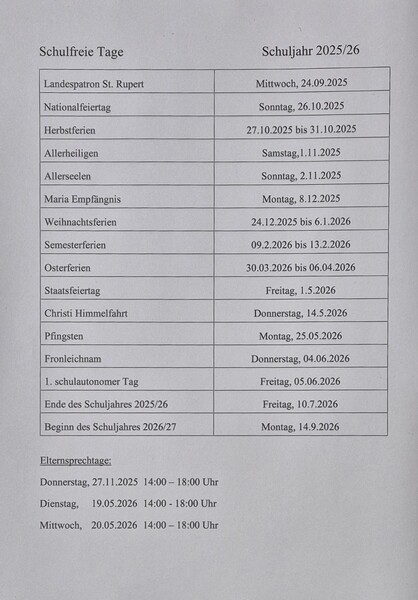 schulfreie tage 2025 26